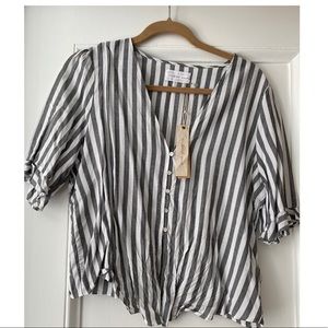 Grey and White Striped Blouse, Size M